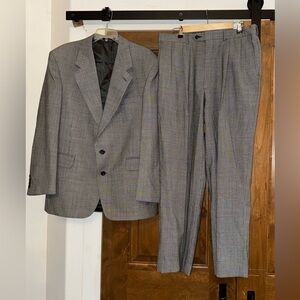 VTG 90s Evan Picone 48R 36X30 Pant Suit Wool Pleated Gray houndstooth pattern XL